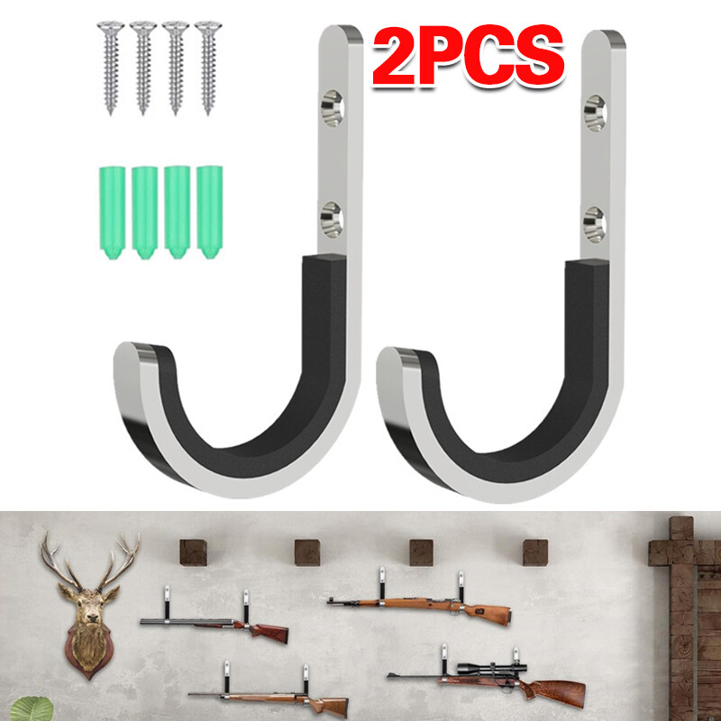 2X Gun Rifle Shotgun Pistol Padded Wall Mounting Hooks Rack Hangers Storage UK