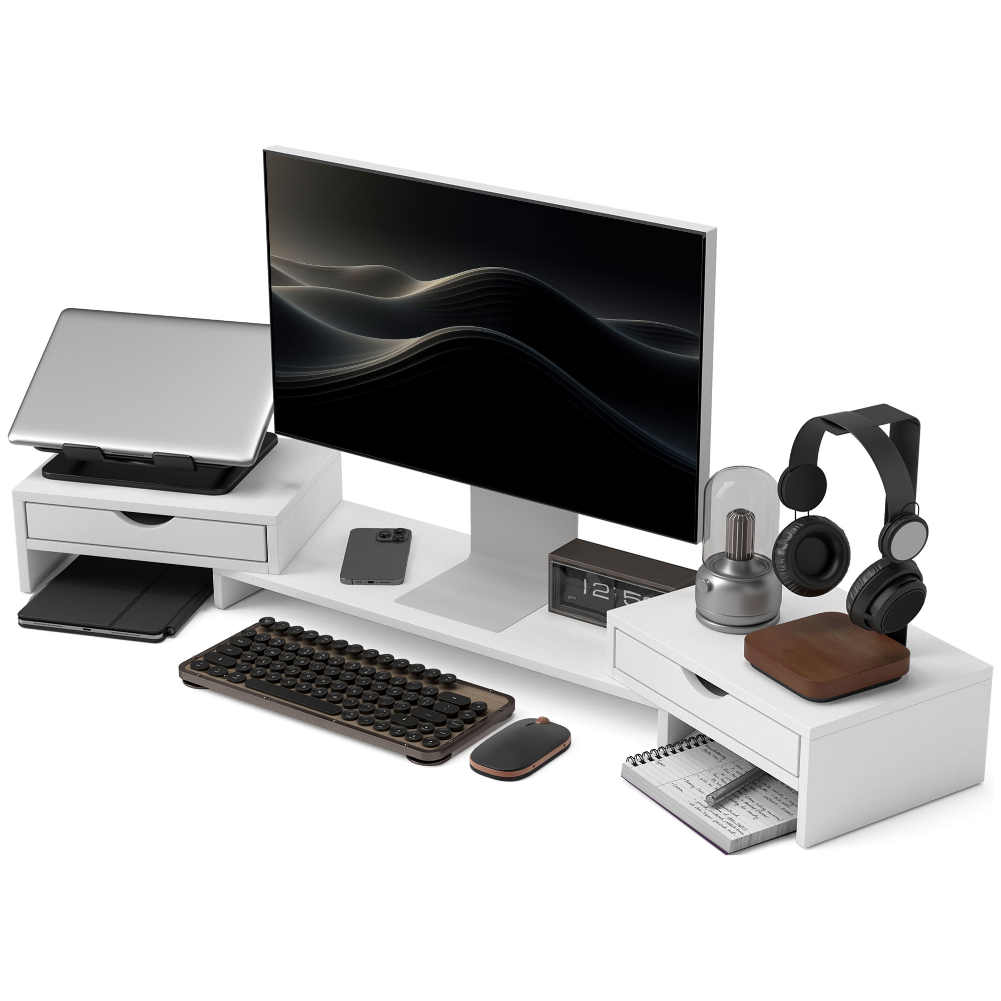 Dual Monitor Stand With 2 Drawers, Adjustable Length And Angle, 116cm Suitable — image 8