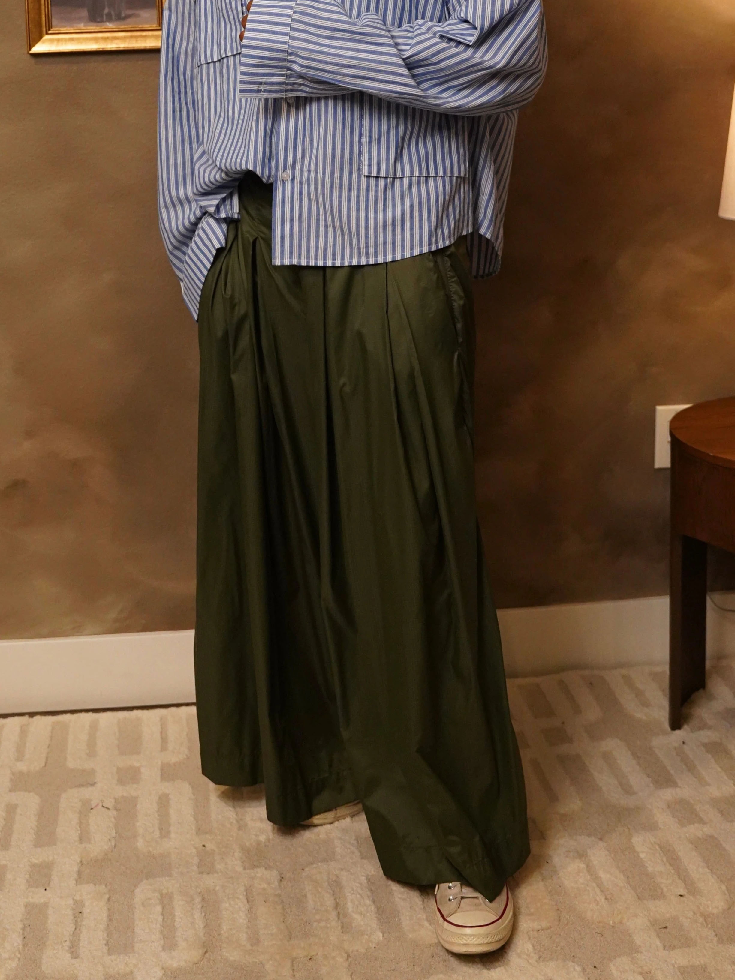Olive Green High Waisted Pleated Wide Leg Pants
