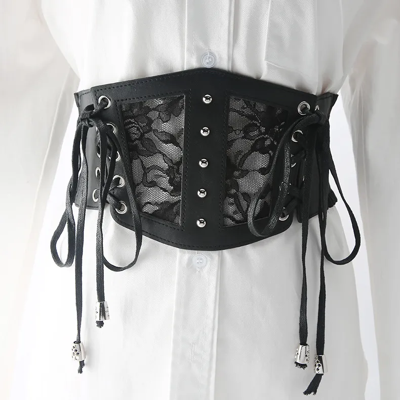 Lace Ladies Waistband Wide Elastic Corset Decoration - Black