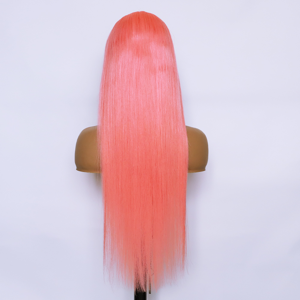 Human Hair 13x4 Front Lace Light Pink Straight Stripe Wig Headband 150Density - Shop at LoveMi