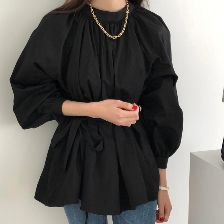 Title 5, Pleated Shirt With Waistband And Lantern Sleeve