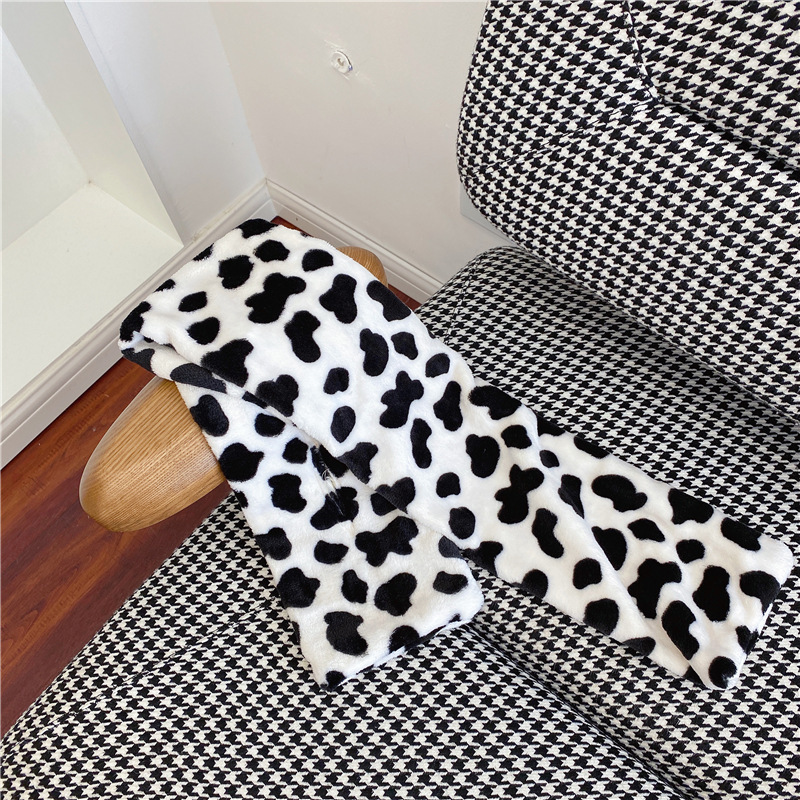 Cute Cow Scarf Thicken Warm Plush Cross Bib For Lovers