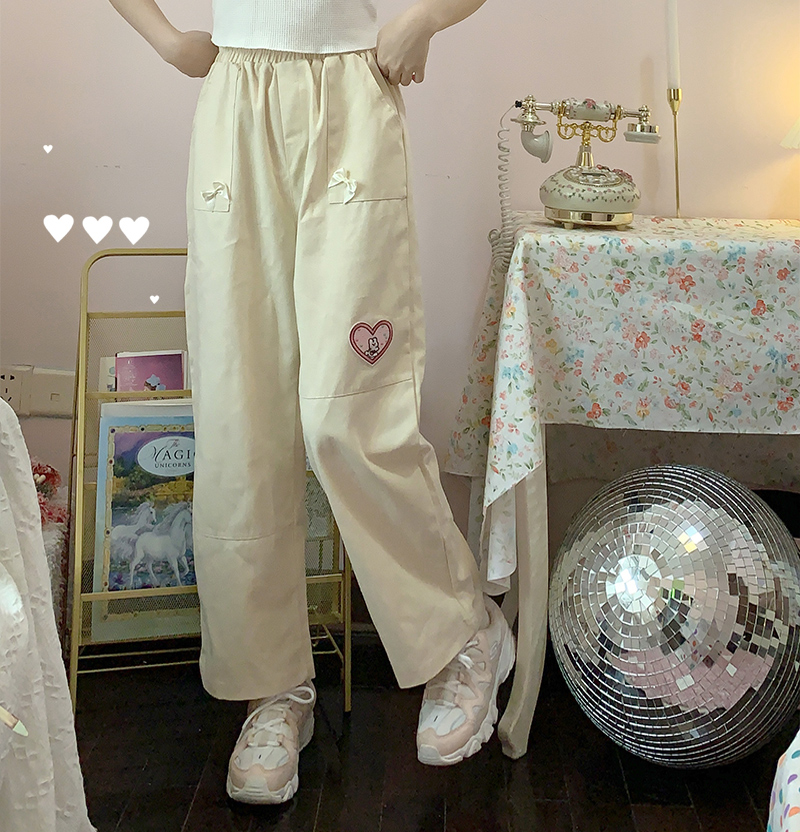 Title 6, Wide Leg Pants Love Patch Bow StraightStudent C...