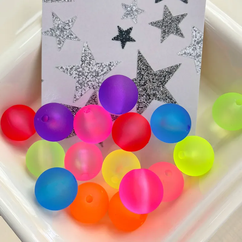 Matte Rubber Textured Acrylic Round Beads, Bright