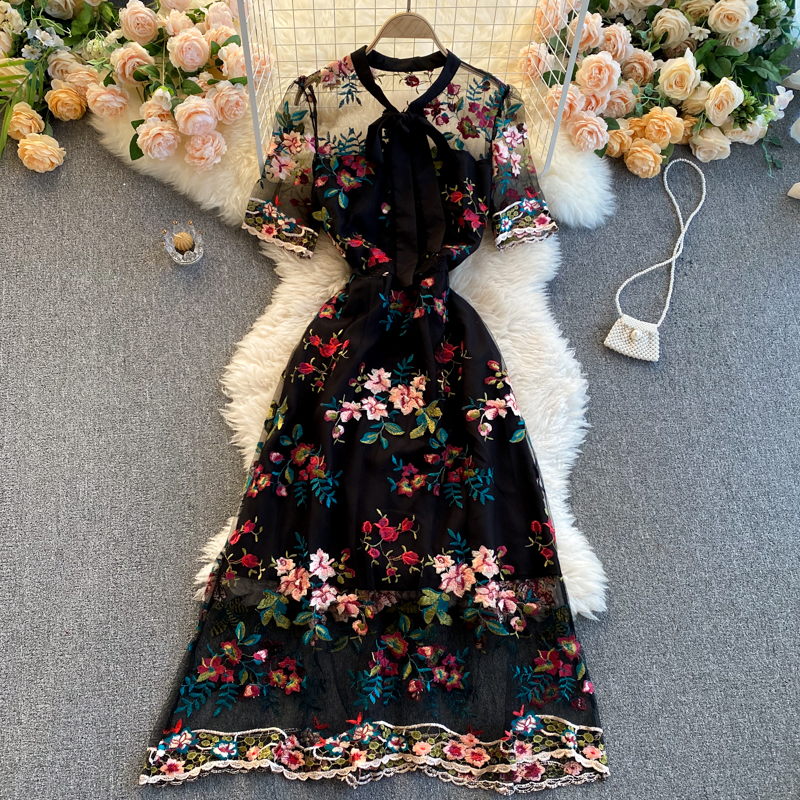 Bow-Neck Short-Sleeve Dress, picture 2 of 5