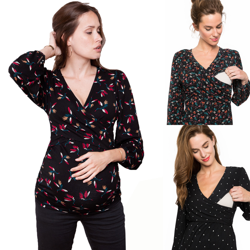 Long Sleeve Multicolor Printed Cross Nursing Care T Shirt