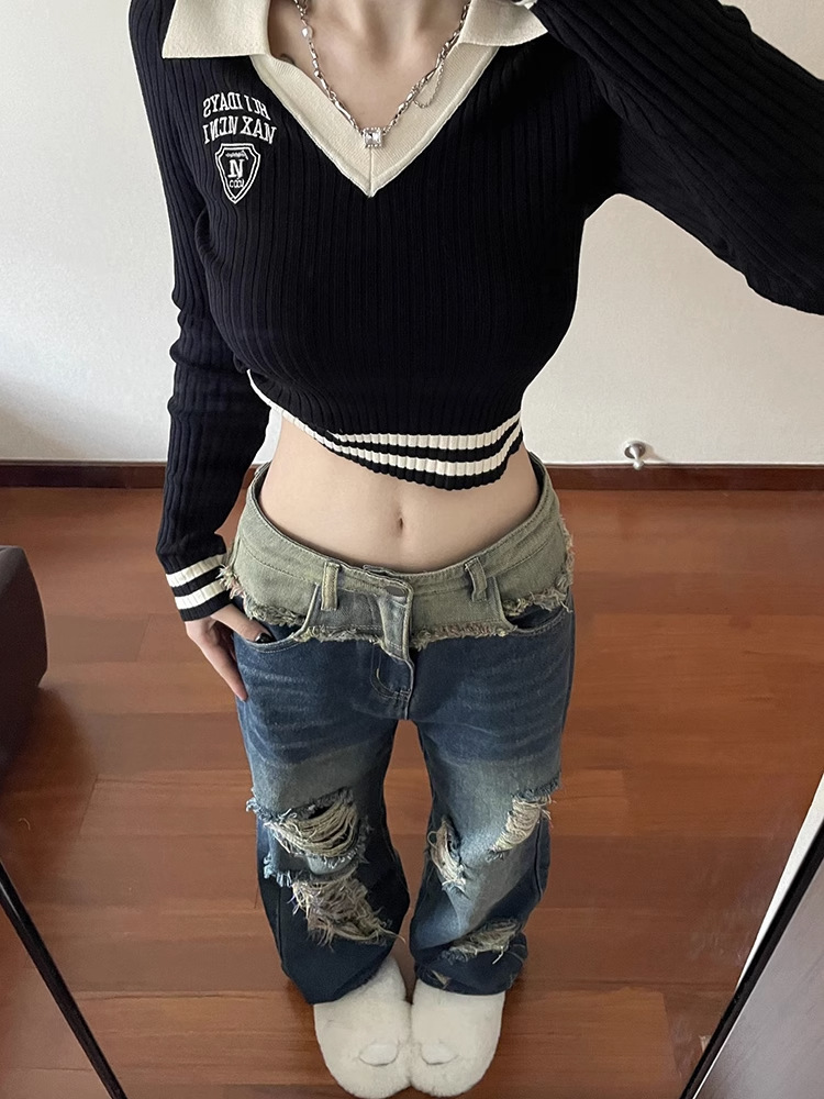 Title 5, Calça Jeans Ripped Vintage Hip Hop Feminina Spl...