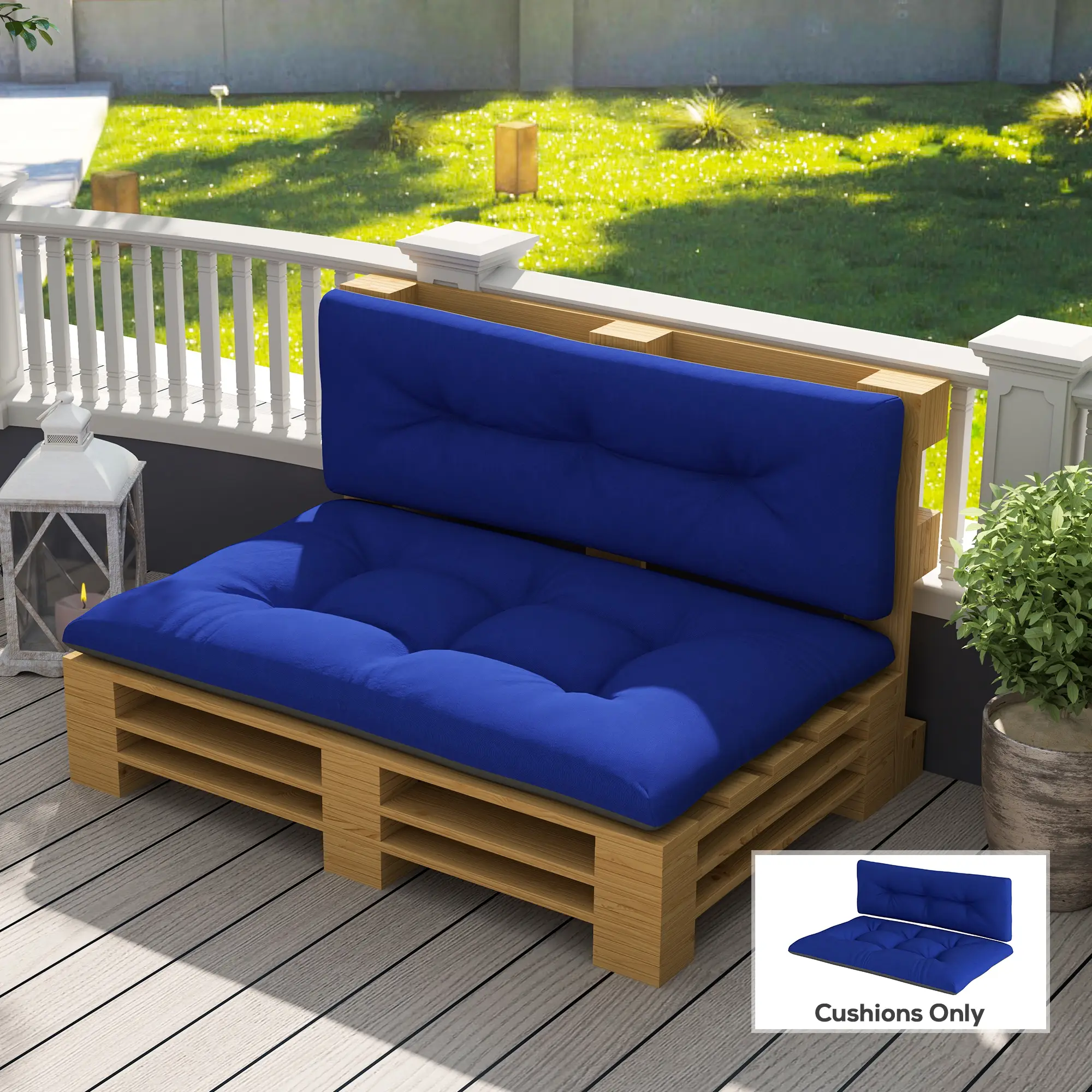 2 Seater Pallet Cushions Outdoor 3.9 Thick Replacement Cushions - Tufted Design For Garden, Patio, Navy Blue