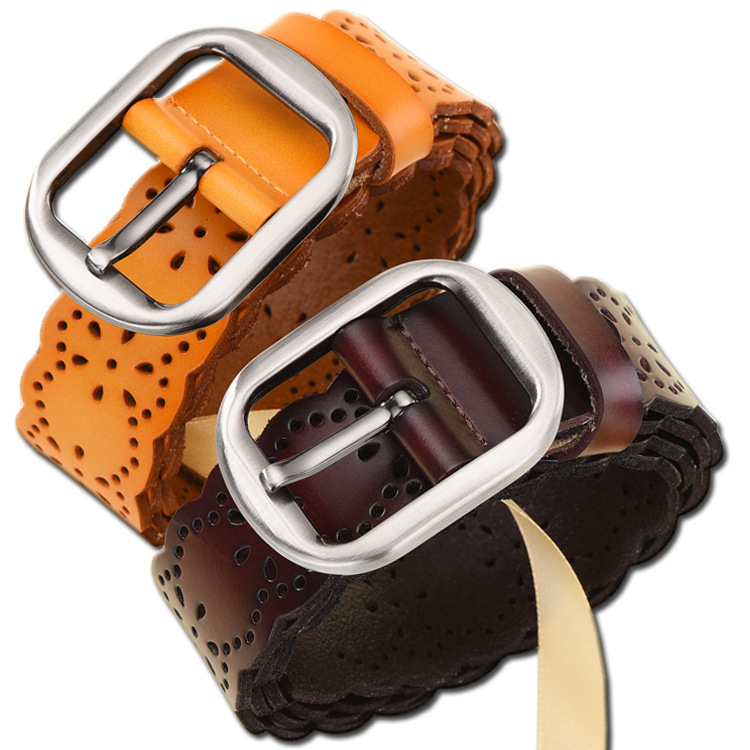 حزام نسائي عريض من الجلد الطبيعي بتصميم مفتوح