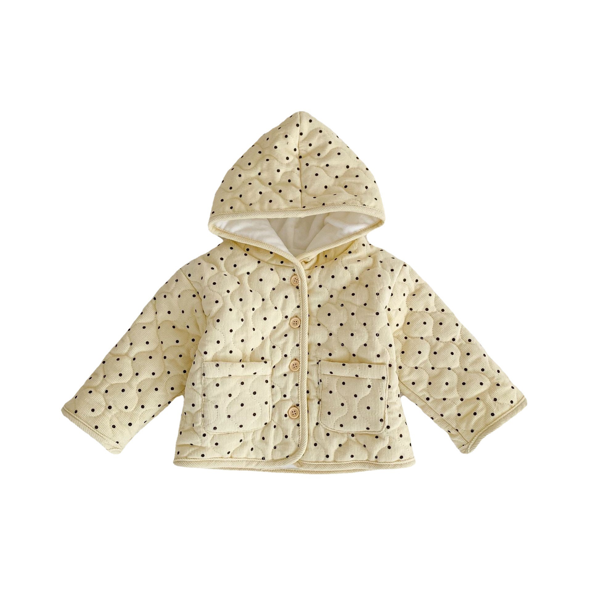 New Baby Cotton Thickened Long Sleeve Dotted Cardigan Hooded Coat