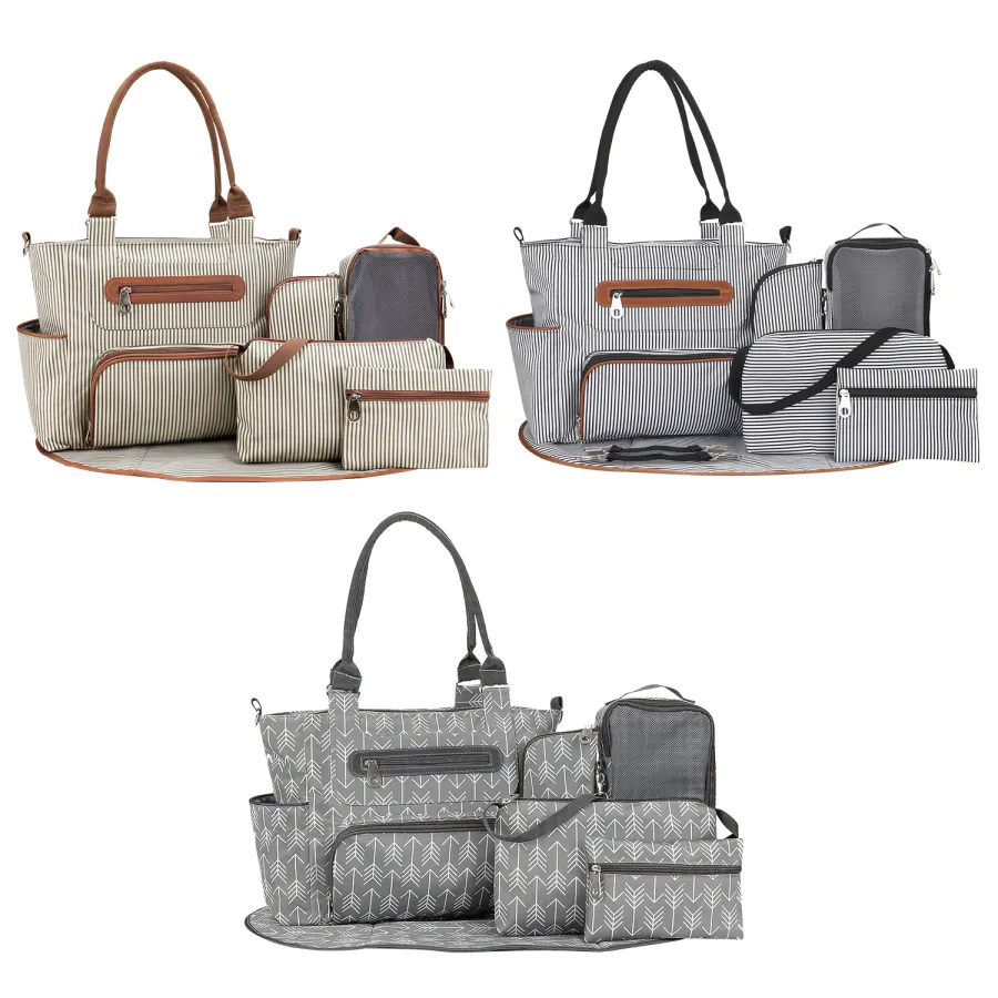 8Pcs Baby Nappy Diaper Bags Set For Mom Dad Mummy Handbags