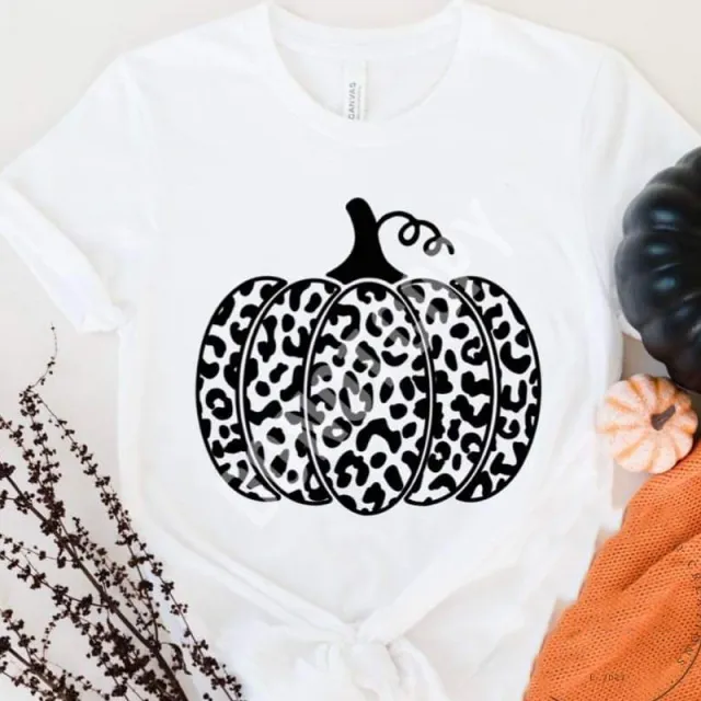 European And American Leopard Pumpkin Digital Printing Casual Round Neck T shirt White - Shop at LoveMi