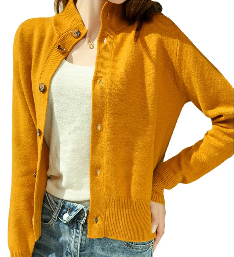Spring And Autumn New Imitation Wool Knitted Cardigan Jacket Women Yellow - Shop at LoveMi