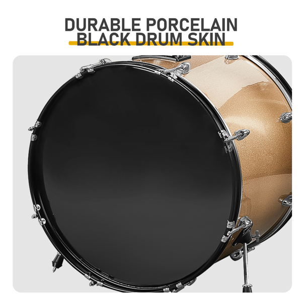 Full Size Adult Drum Set 5-Piece Champagne with Bass Drum, two Tom Drum, Snare Drum, Floor Tom, 16
