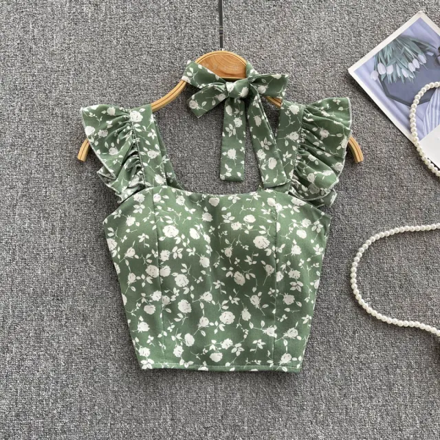 Retro Western Puff Sleeve Floral Short Sleeve Shirt Green - Shop at LoveMi