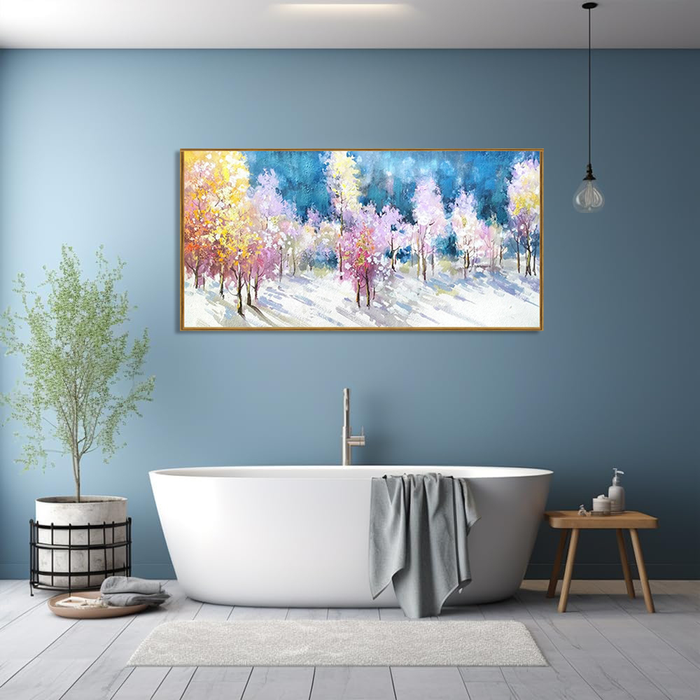 Handmade Oil Painting Canvas Wall Art Decoration Abstract Multi-Color Autumn Winter Forest Landscape Artwork For Home Living Room Decor Rolled Frameless Unstretched Painting