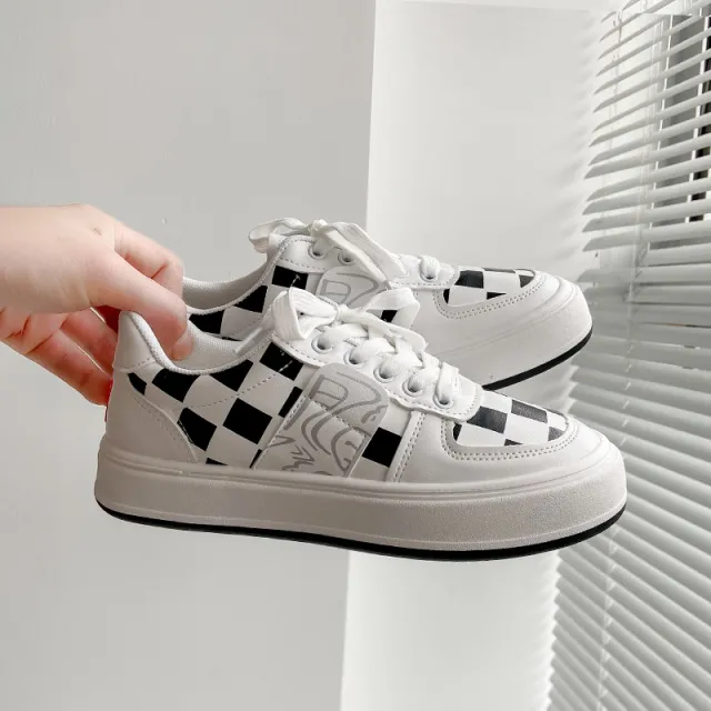 Retro Checkerboard High top Platform Plaid Sneakers Black - Shop at LoveMi