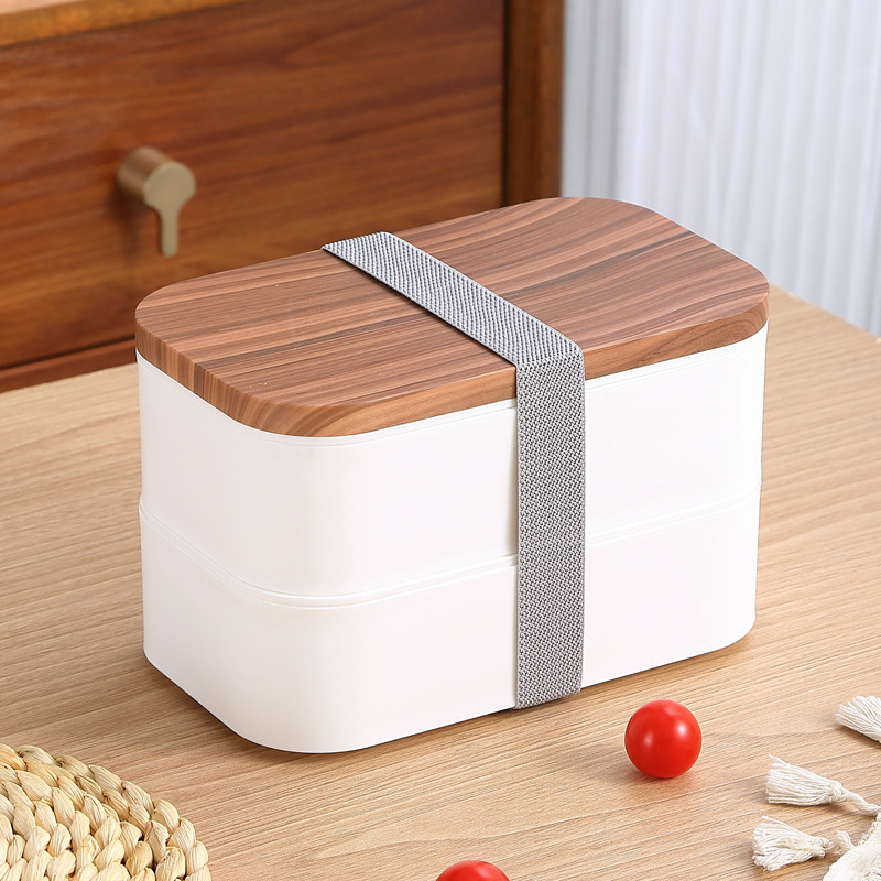 Title 7, Wood Grain Double-layer Plastic Lunch Box Micro...