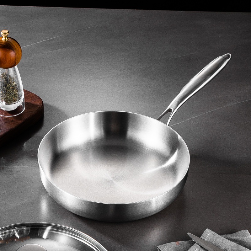 304 Stainless Steel Three-layer Steel Wok, Induction Cooker, Gas Stove Special Flat Pan, Household Uncoated Steak Frying Pan — foto 6