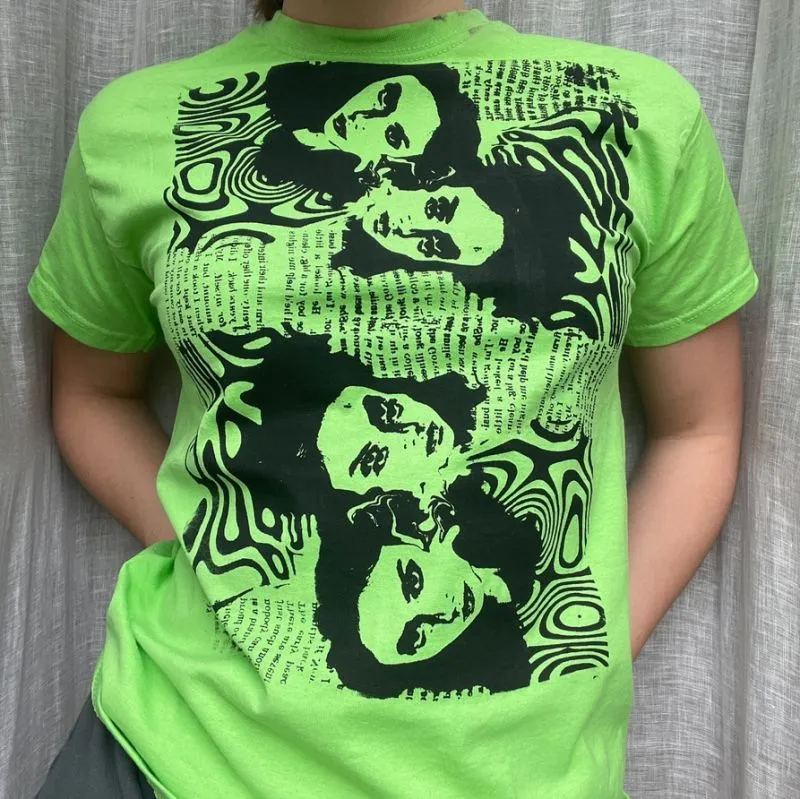 Fashion Ladies T-shirt Print Color Multicolor Head T-shirt - Green