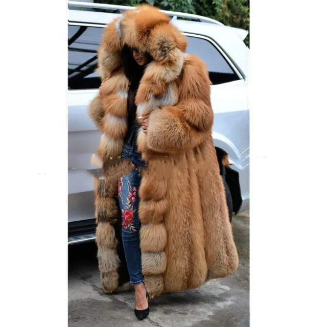 Faux Fur Coat Women Long Hooded Fur Coat Brown - Shop at LoveMi