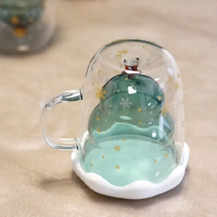 Double Heat Resistant Glass Coffee Cup Christmas Tree With Handle And Lid Milk Water Cup Cute Household Breakfast Whiskey Mug – image 5