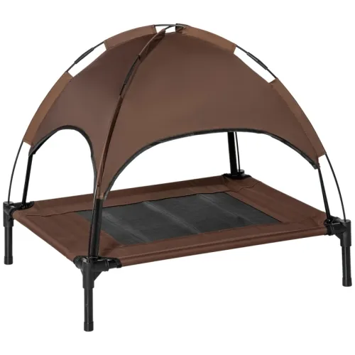 PawHut Raised Dog Bed Waterproof Elevated Pet Cot With Breathable Mesh UV Protection Canopy Brown, For Medium Dogs, 76 X 61 X 73cm Brown - Shop at LoveMi