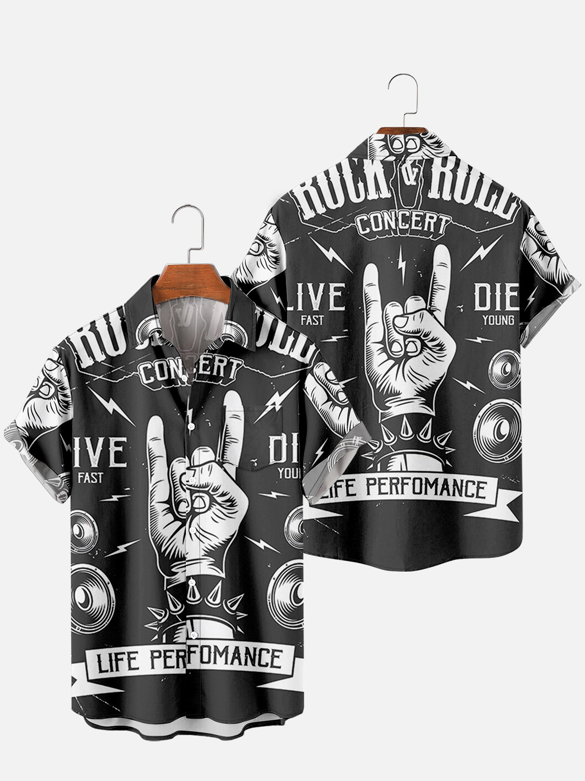 Title 3, Summer Short Sleeve Shirt Rock Digital Print