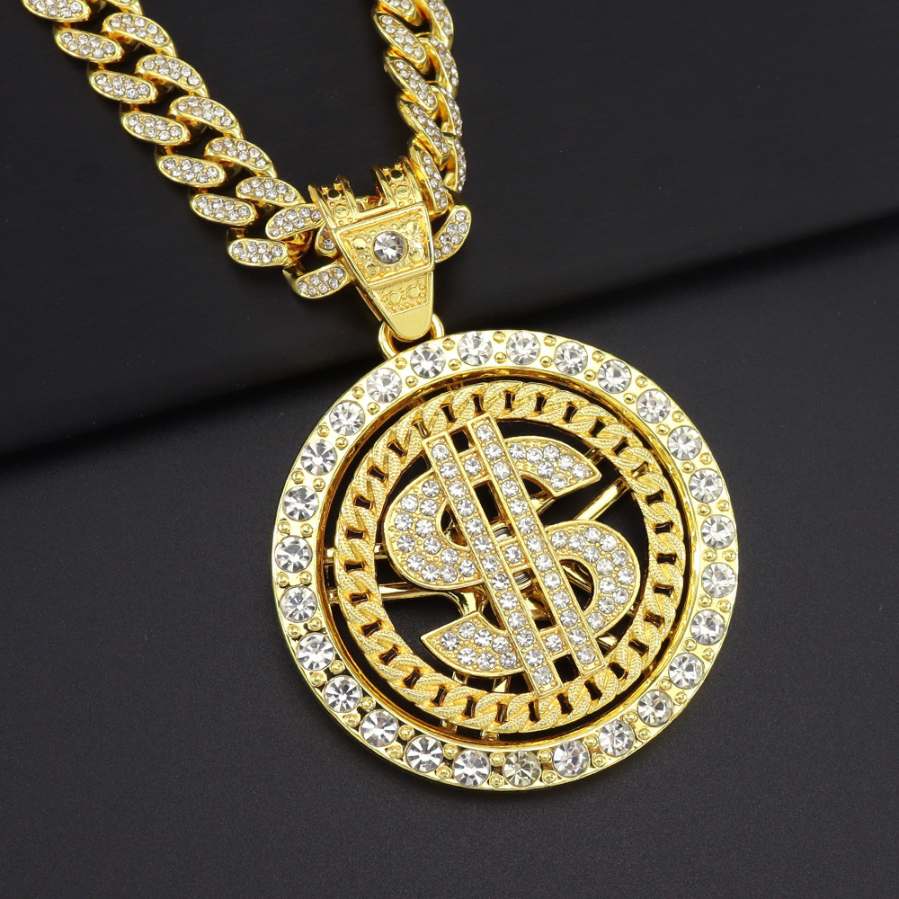 Rotable Dollar Pendant Necklace Hip Hop Fashion Wear Sweater Cuban Chain