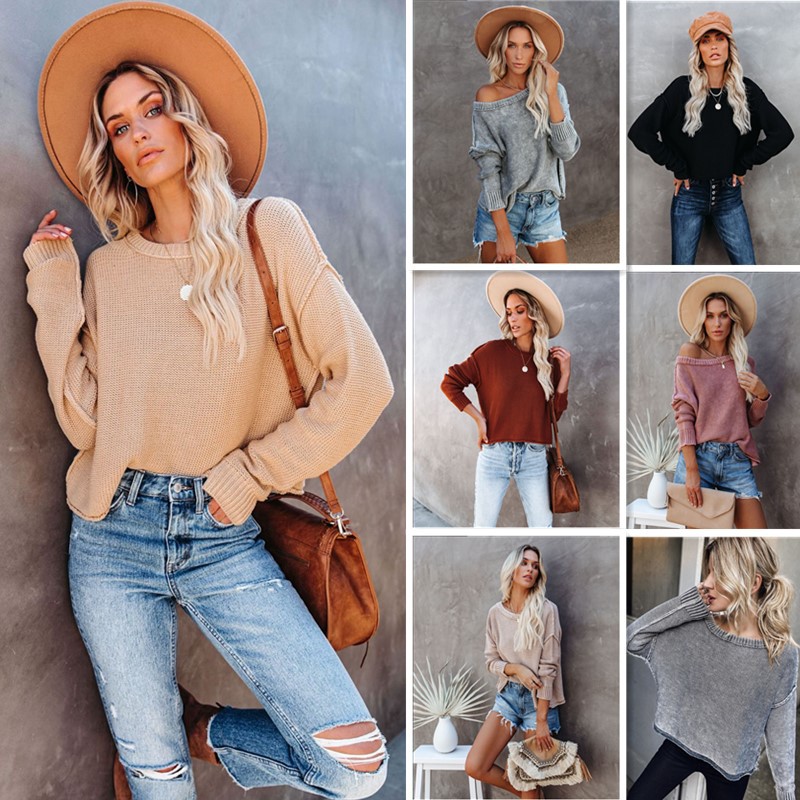 Round Neck Solid Color Sweater Ladies