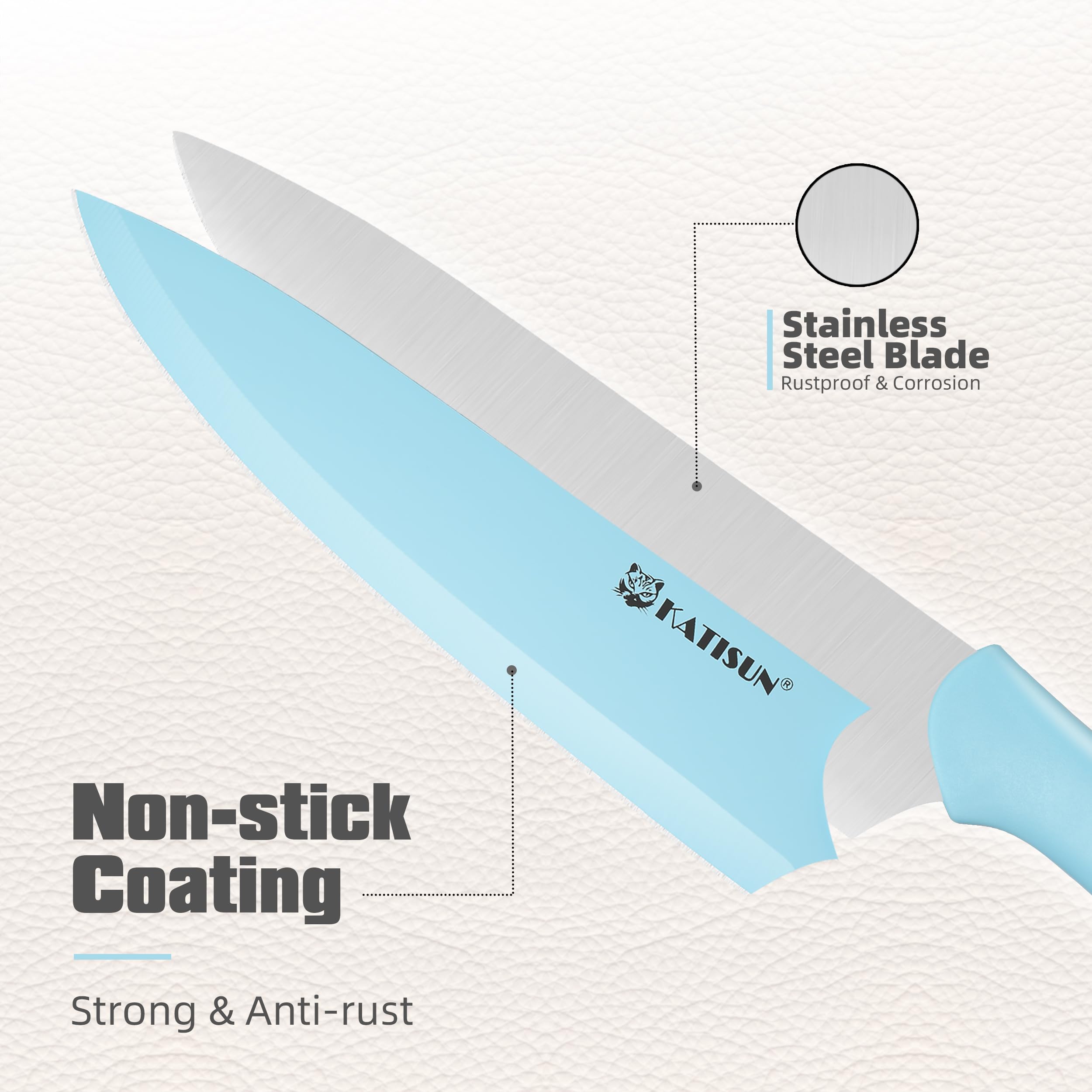 Kitchen Knife Set With Block, 14 Piece BLUE Non-Stick Paint Coating Stainless Steel Knives Set, Anti-Rust And Dishwasher Safe, 12 Knives With Kitchen Shears And Block 7