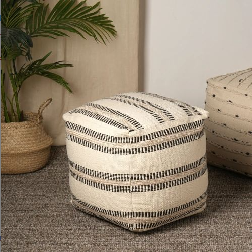 Neutral Retreat Pouf 18x18 Decorative Pouf For Living Room, Bedroom, & Home Decor
