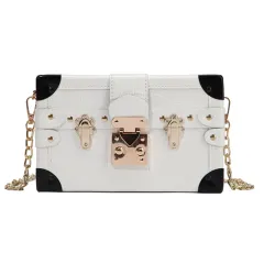 All-match Trend Personality Pattern Thin Chain Diagonal Temperament Retro Box Bag - White - View 1