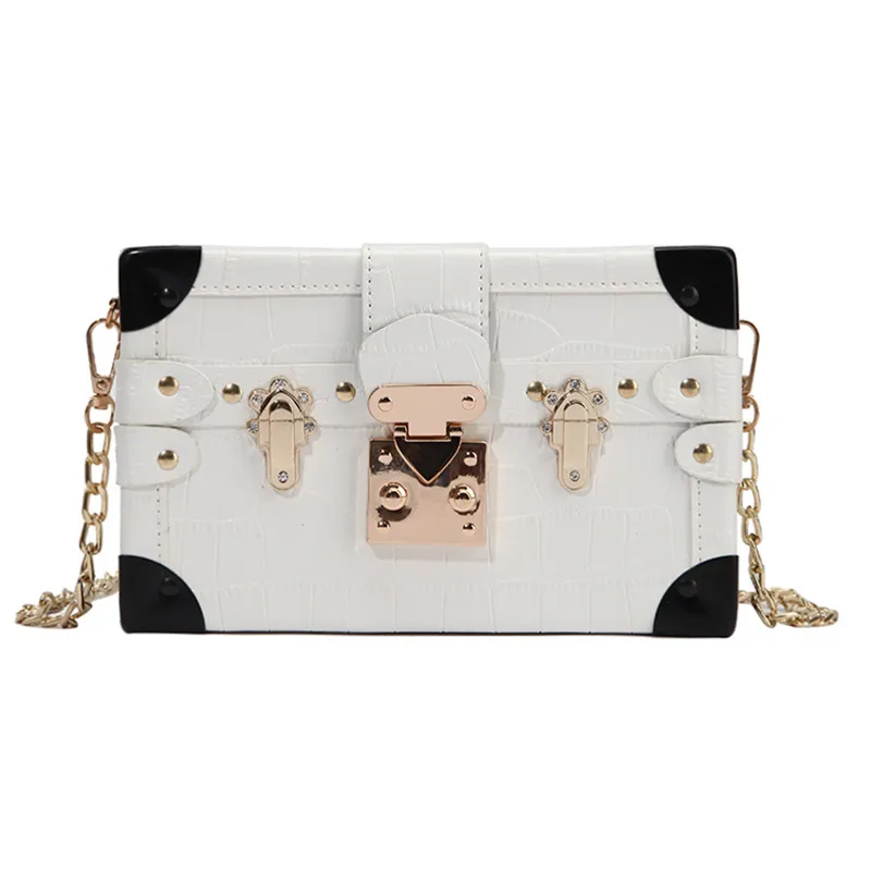 All-match Trend Personality Pattern Thin Chain Diagonal Temperament Retro Box Bag - White