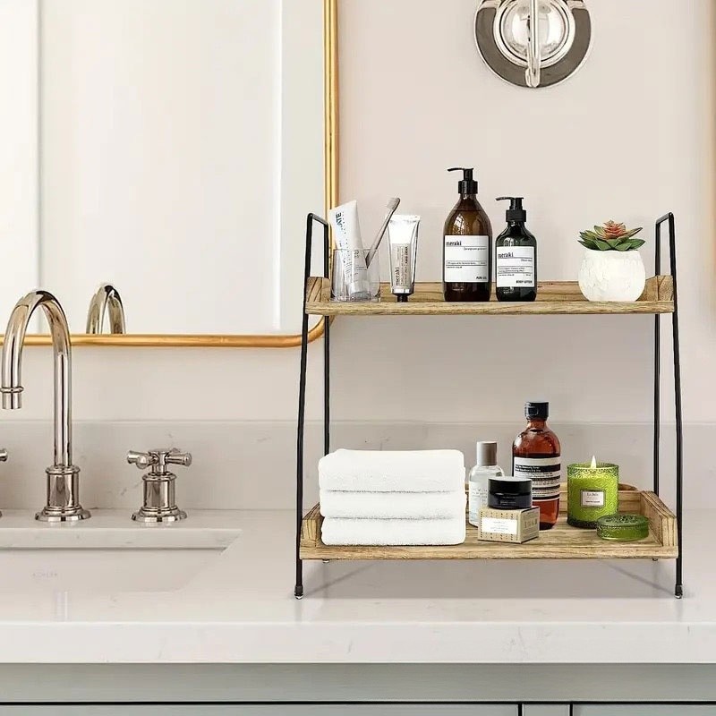 2-Tier Coffee Station Organizer For Countertop, Wooden Kitchen Counter Shelf UK 3