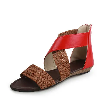 Sandals Women Summer New Style Bohemian Woven Belt Wedge Heel Women Sandals Red - Shop at LoveMi