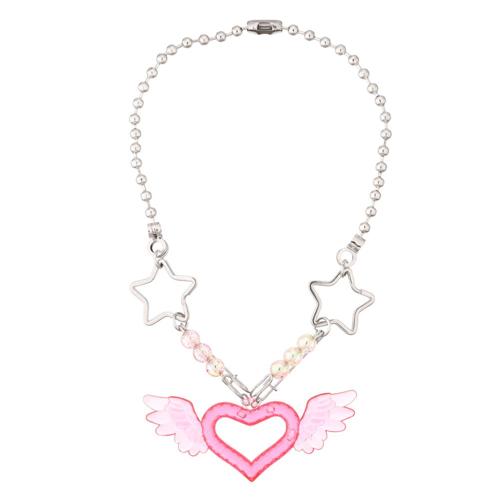 Fashion Neon Acrylic Transparent Love Heart Wing Pin Wave Bead Chain Necklace