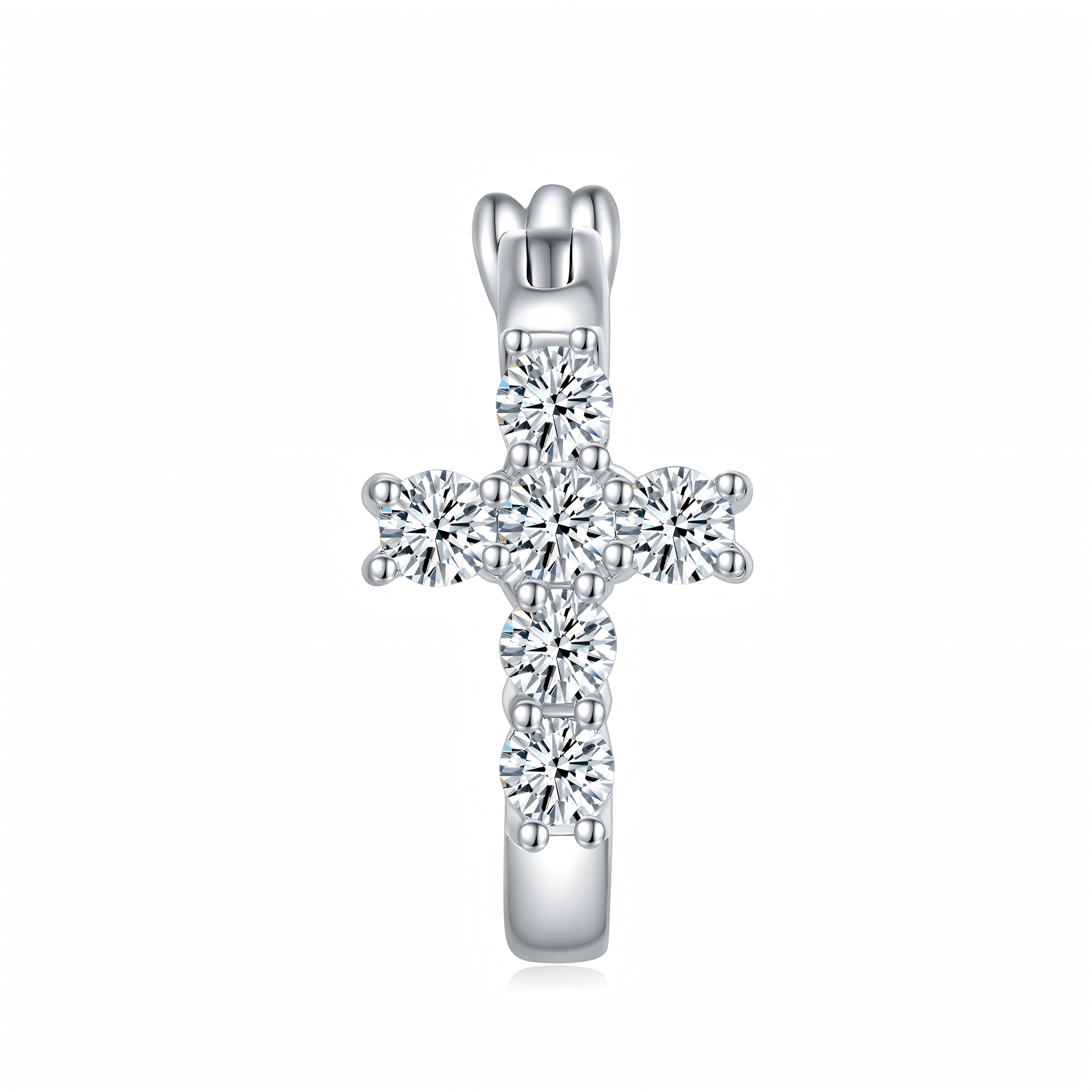 S925 Sterling Silver Cross Hoop Earrings For Women  Moissanite Christian Jewelry With GRA Certificate Platinum Plated Gift Box Set