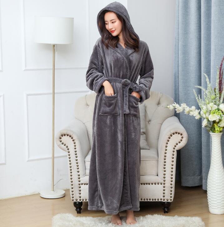 Title 3, Solid Color Extended Hooded Flannel Bathrobe