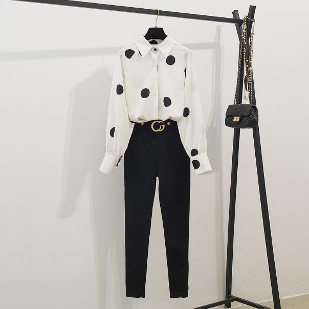 Chiffon Shirt High-waisted Two-piece Trousers