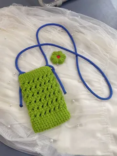 Knitted Woolen Crossbody Mobile Phone Bag Handmade - Green - View 1
