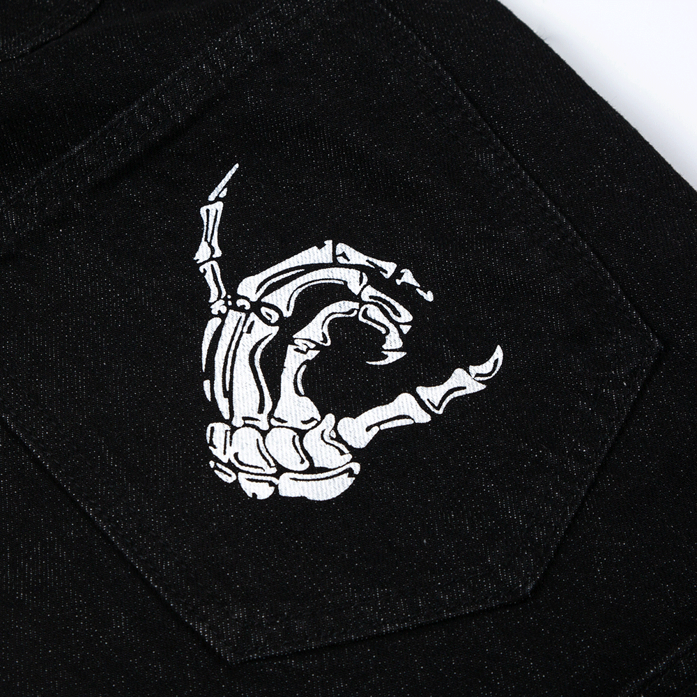 Skeleton Print Multi Pocket Jeans Men's