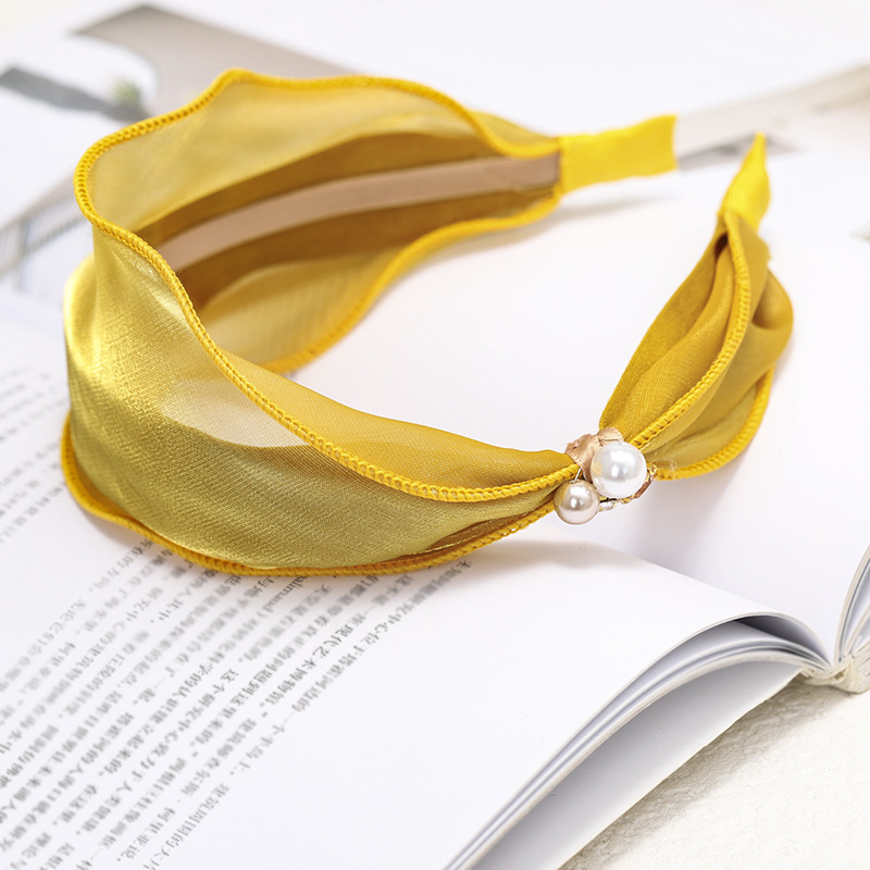 Hairband Satin Bright Silk Fabric Rhinestone Pearl Hairpin Yellow - Shop at LoveMi