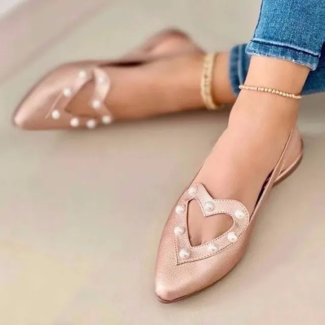 Love Shoes With Pearls Flats Women Sandals Pionted Toe Shoes Gold - Shop at LoveMi