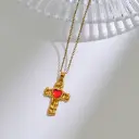 Stainless Steel Heart-shaped Cross Pendant Necklace With Rhinestone Inlay view 2