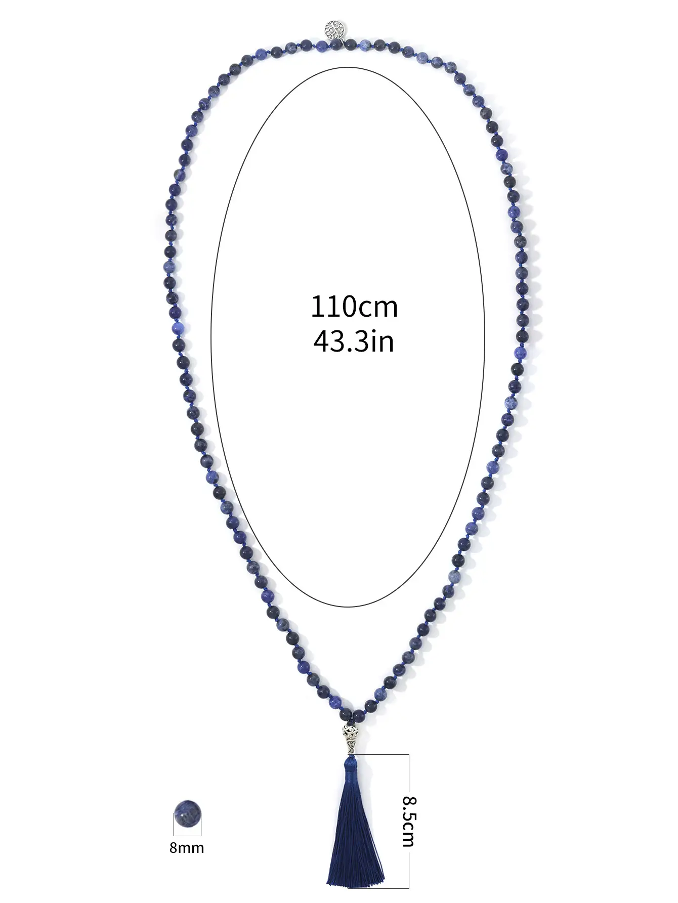 108 8mm Blue Pattern Hand Knotted Necklaces