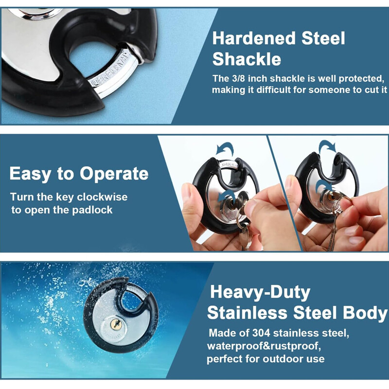 70 Mm Stainless Steel Heavy Duty Round Disc Padlock Secure Door Lock With Keys — image 7