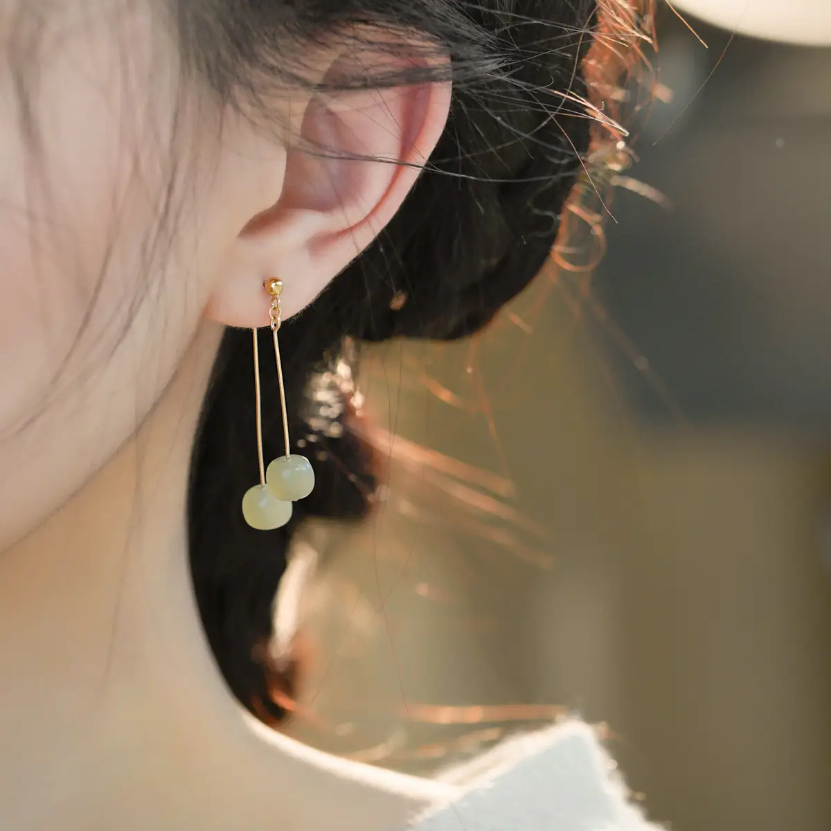 Natural Hotan Jade Light Luxury Small Earrings