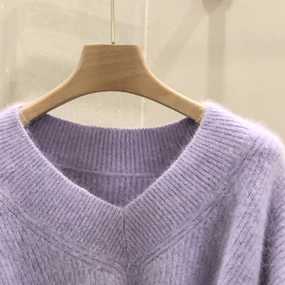 Western Style Lantern Sleeve Mink Wool Knit Sweater Women